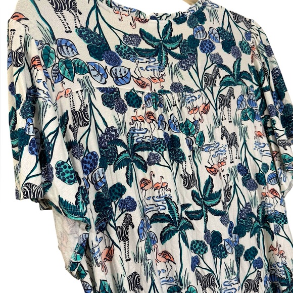 💥2/$15 Kim Rogers zebra flamingo palm tree short sleeve smocked yoke top size 2X - Picture 6 of 8